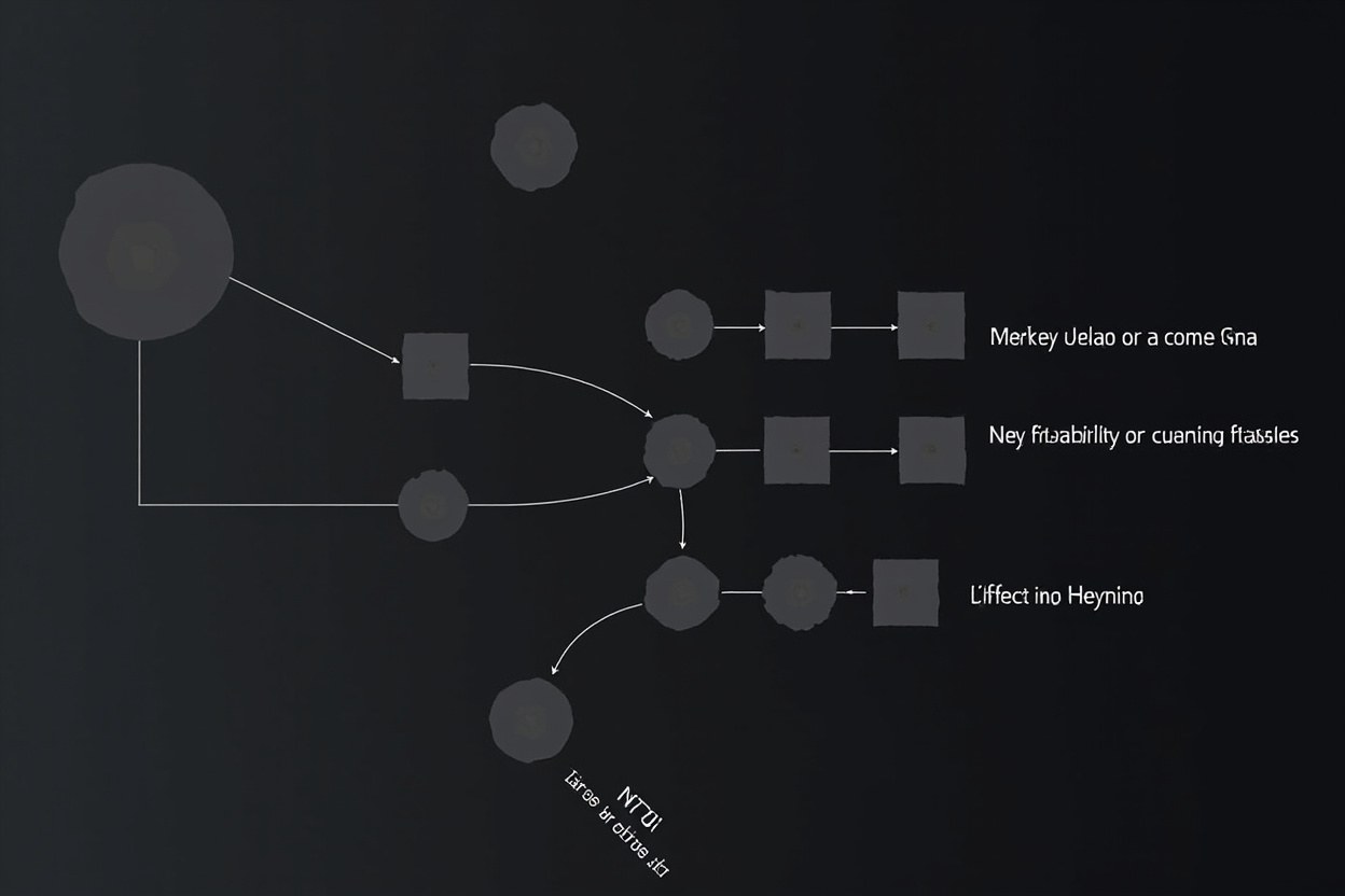 Abstract diagram of a Merkle tree branch with a witness node highlighted, on a dark background