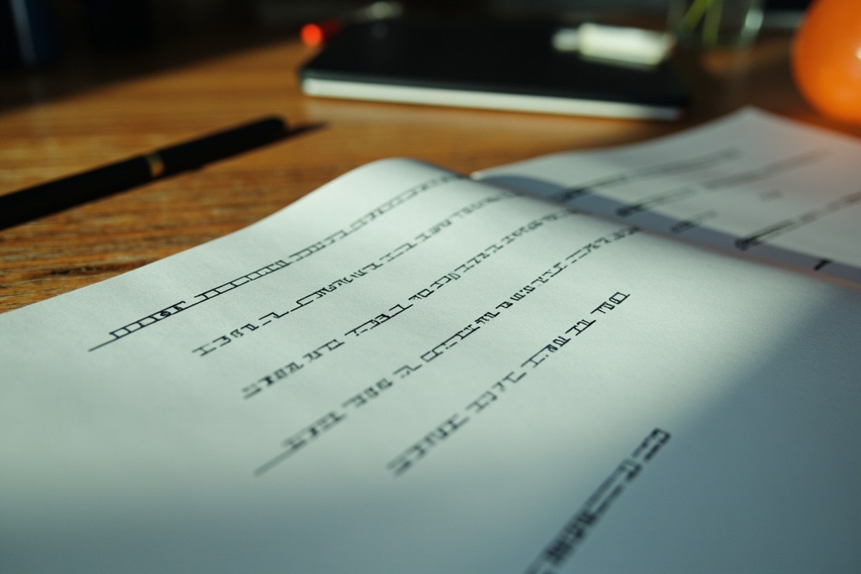 A close-up of a paper notebook open on a wooden desk, with handwritten rows of transaction hashes and sat amounts in a ledger, the open page lit by warm daylight from a side window.